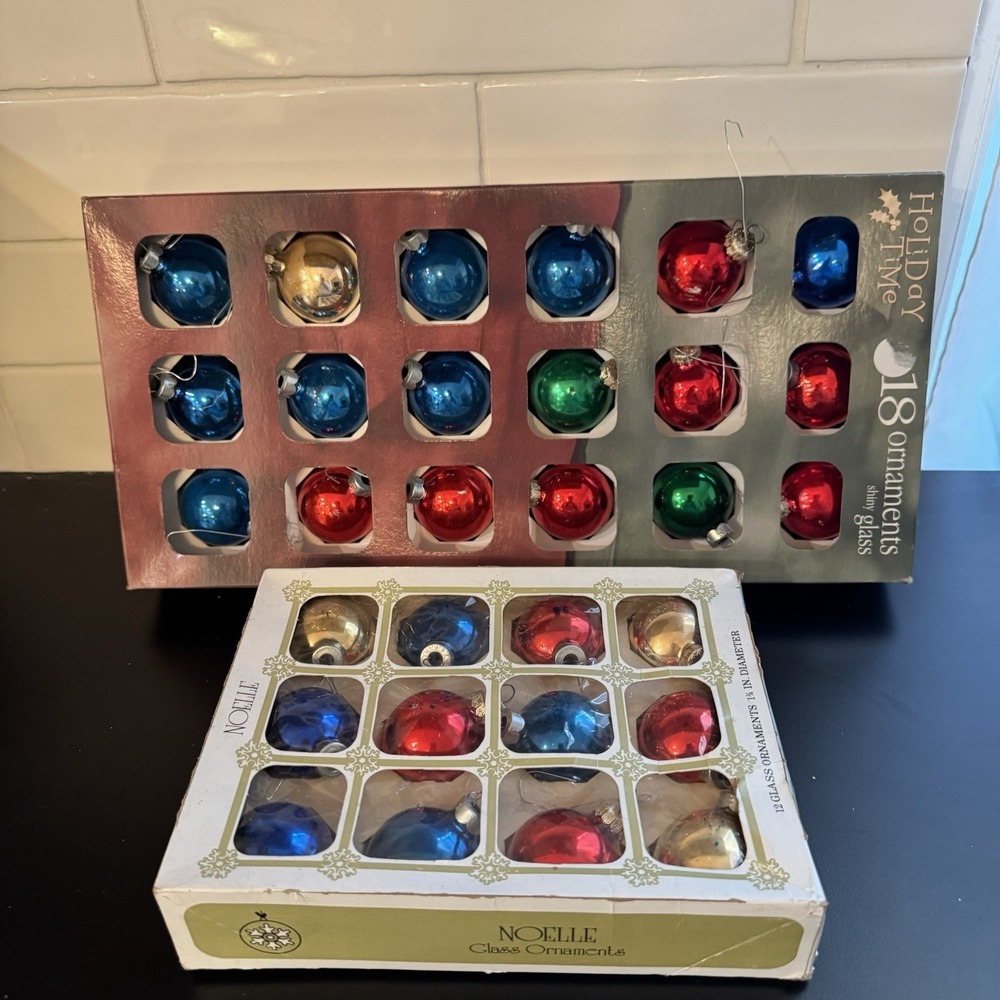 Vintage Multi Colored Noelle & Holiday Time Glass Christmas Ornaments‎